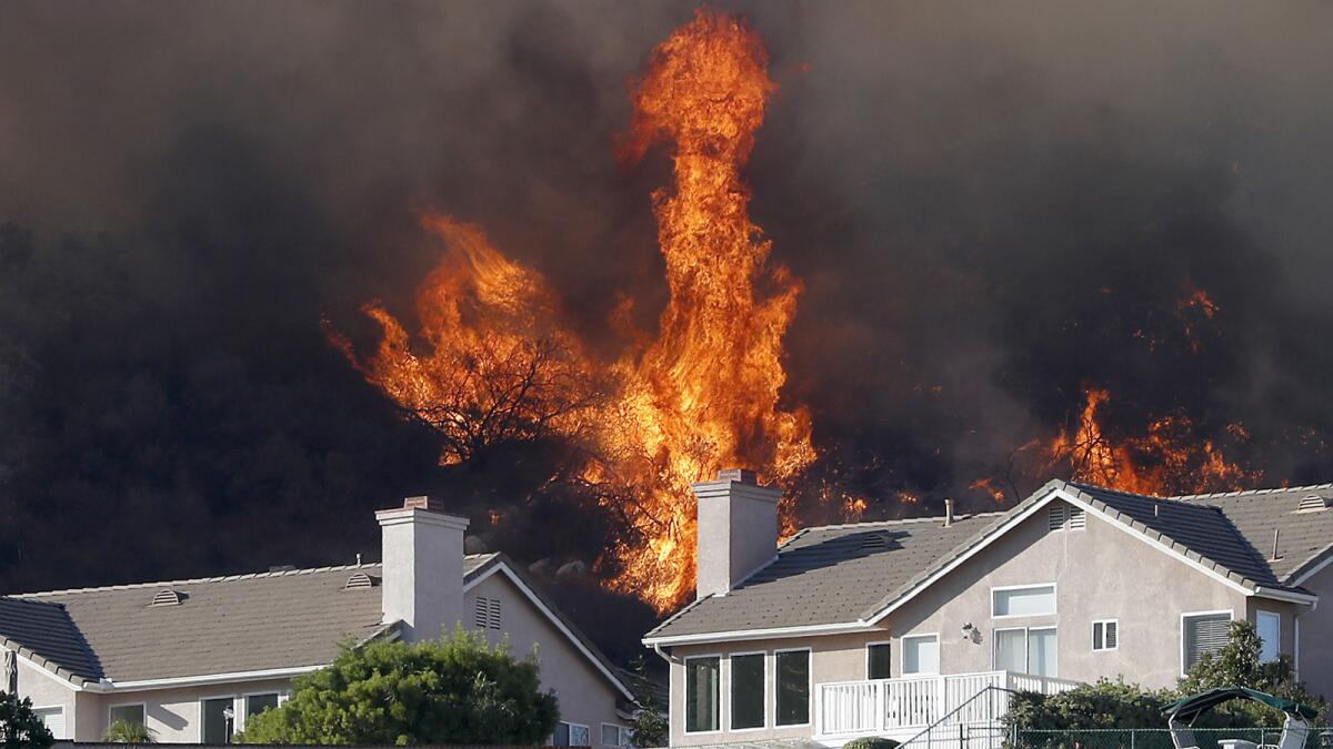 Brush burns behind homes