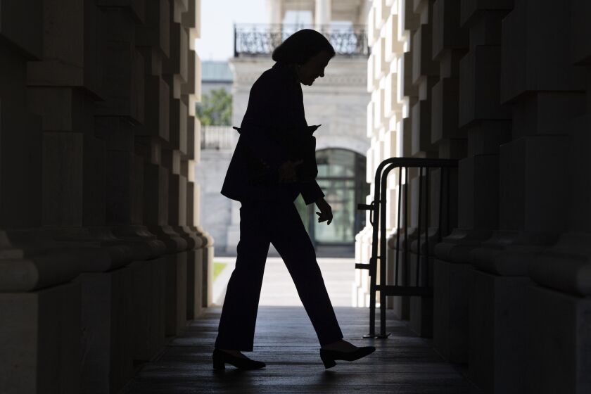 UNITED STATES - APRIL 27: Sen. Dianne Feinstein, D-Calif., arrives to the senate carriage entrance of the Capitol on Tuesday, April 27, 2021. (Photo By Tom Williams/CQ-Roll Call, Inc via Getty Images)
