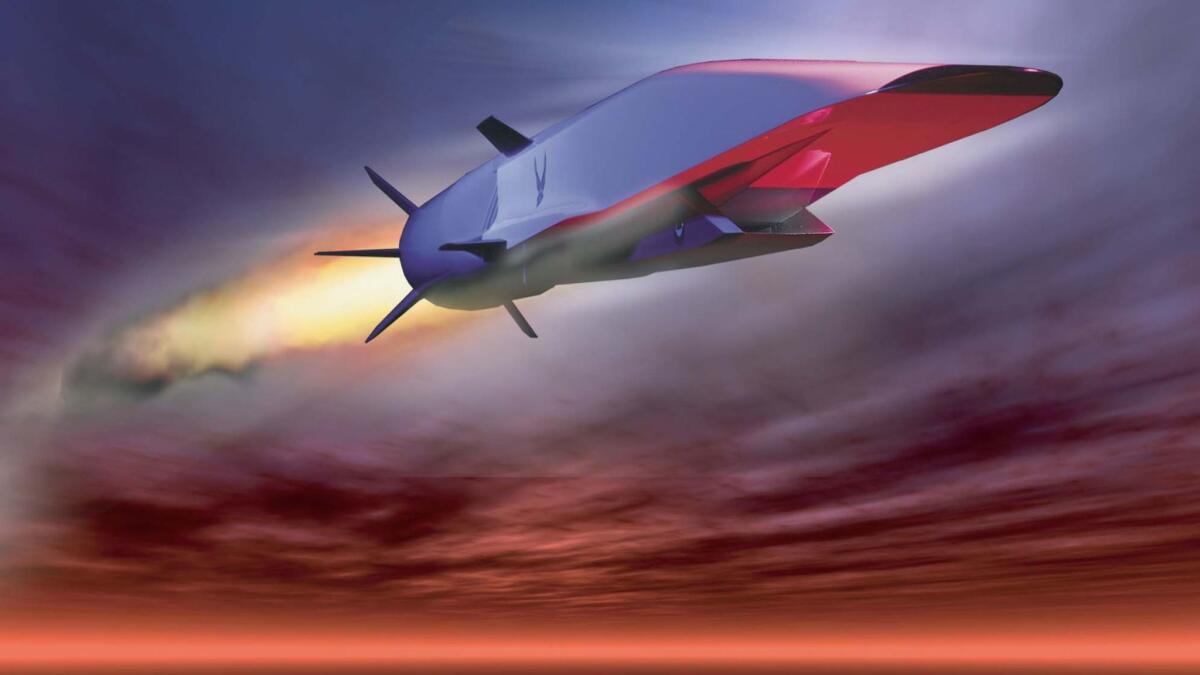 An Air Force illustration of the X-51A Waverider, which is designed to ride on its own shockwave and accelerate up to about Mach 6.