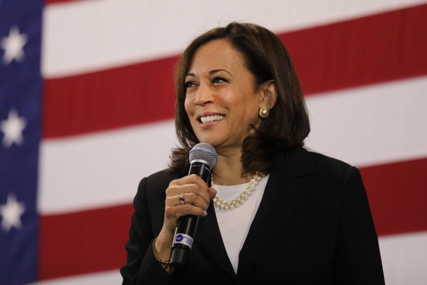 NASHUA, NEW HAMPSHIRE - MAY 15: Democratic presidential candidate U.S. Sen. Kamala Harris (D-CA) speaks at a campaign stop on May 15, 2019 in Nashua, New Hampshire. The Democrat and California senator is looking to differentiate herself from current front runner former Vice President Joe Biden who recently took a campaign swing through New Hampshire. (Photo by Spencer Platt/Getty Images) ** OUTS - ELSENT, FPG, CM - OUTS * NM, PH, VA if sourced by CT, LA or MoD **