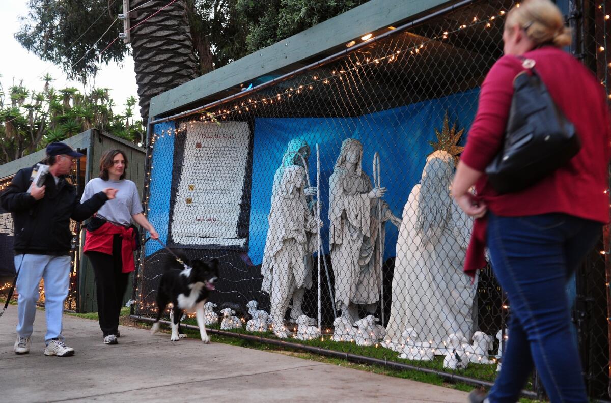 A Nativity display in Santa Monica's Palisades Park in December 2011. A federal appeals court Thursday upheld the city's ban on such displays.