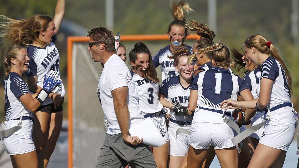 Newport Harbor girls' flag football, closing in on league title