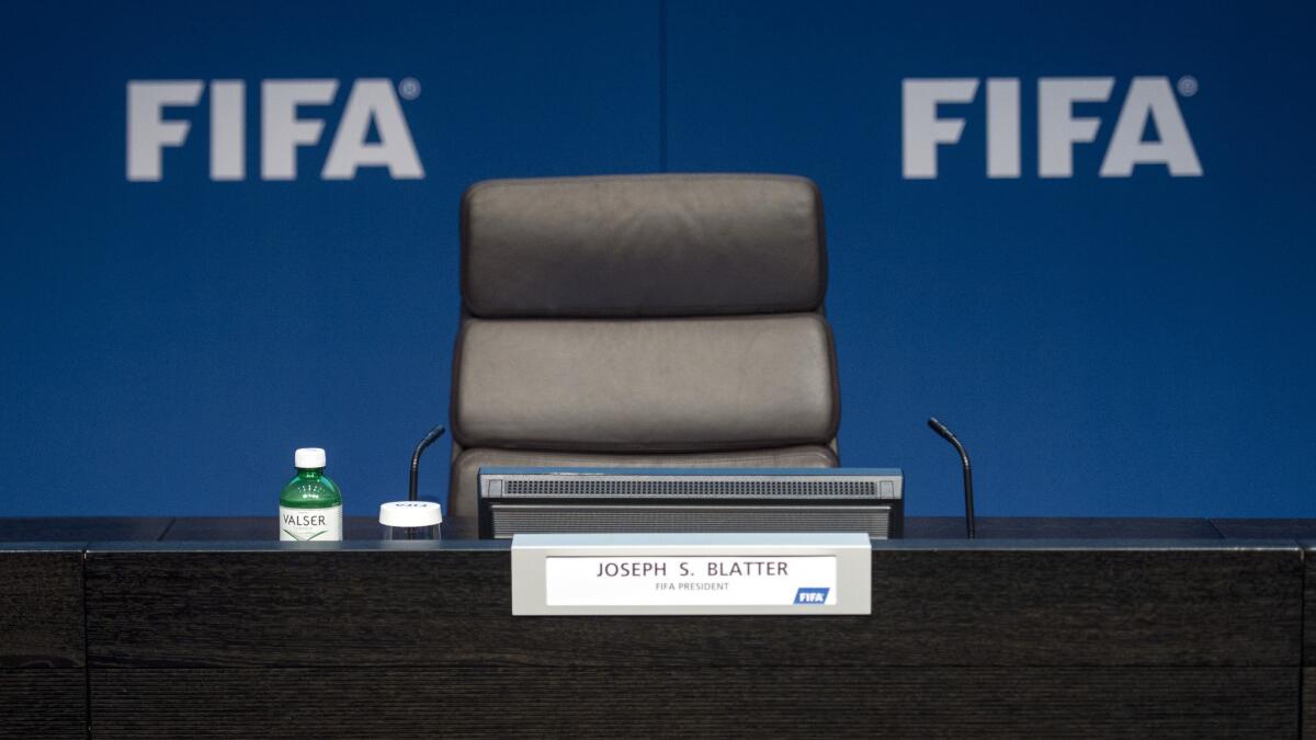 The empty chair of embattled FIFA President Sepp Blatter.