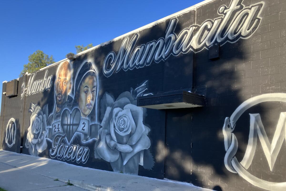 A mural at Wilson Park pays tribute to Kobe and Gianna Bryant.