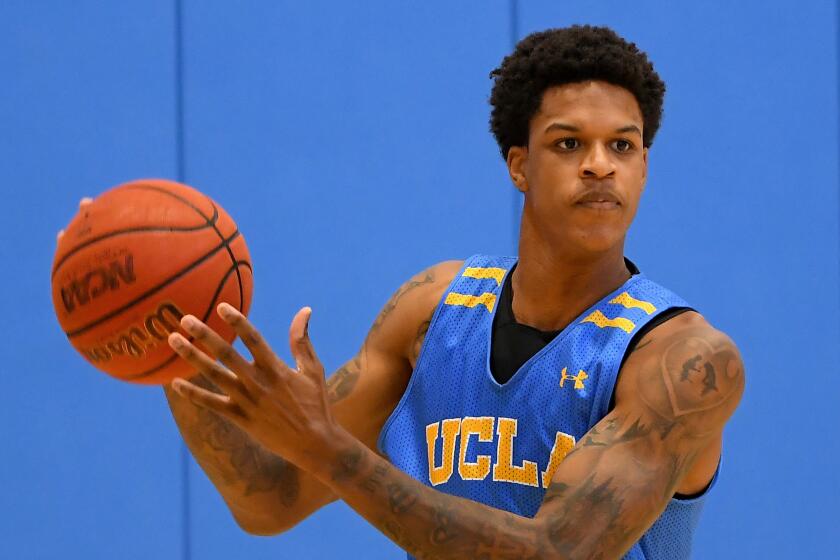 UCLA power forward Shareef O'Neal handles the ball during practice at the Mo Ostin Basketball Center. 