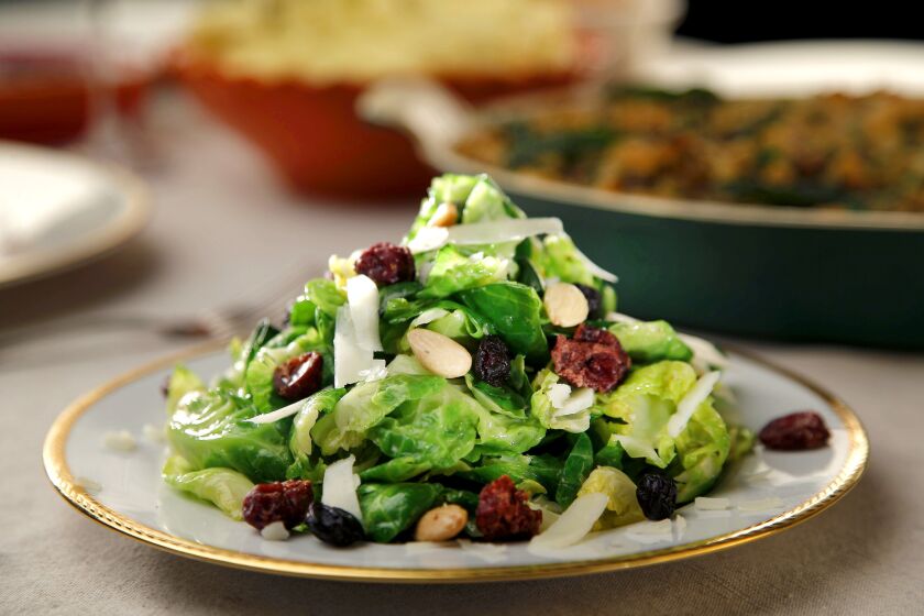 LOS ANGELES, CA.,OCTOBER 25, 2017--recipes for 7 classic Thanksgiving dishes: Brussels sprout salad with mustard vinaigrette. (Kirk McKoy /Los Angels Times)