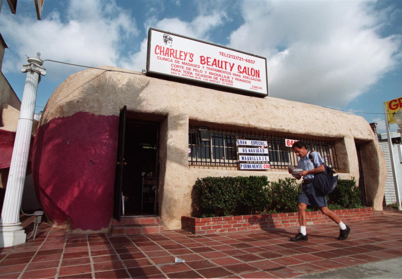 East L.A.'s tamale building, shown in 1996, is a holdover from a time when the architectural rage was to design retail buildings that reflected the business that occupied the space.
