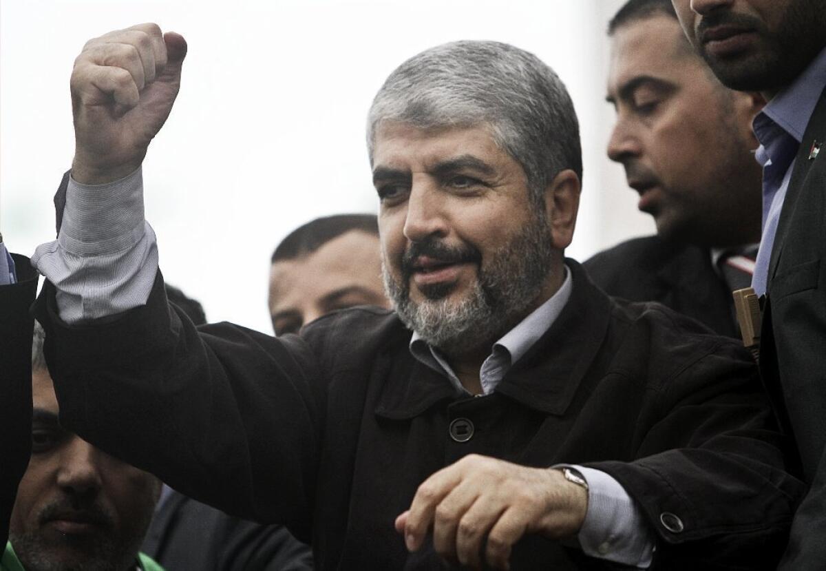 Exiled Hamas leader Khaled Meshaal attends the 25th anniversary of Hamas in Gaza City on Dec. 8.