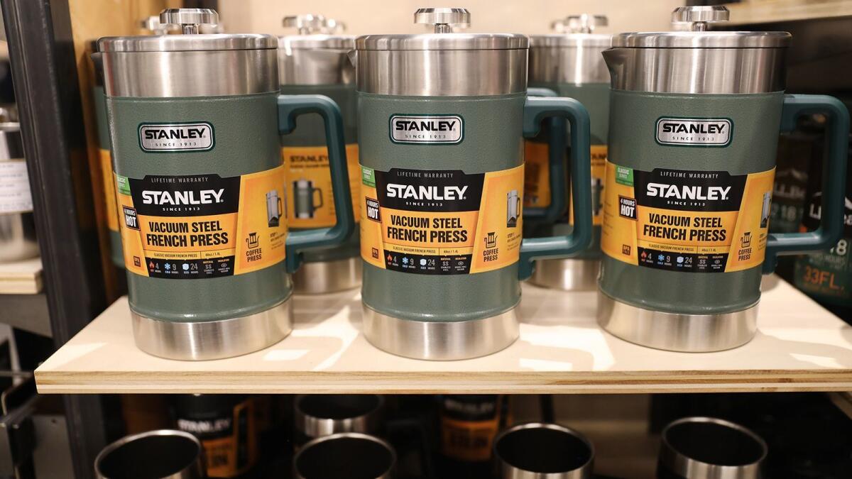 French press coffee machines on sale at an LL Bean store.