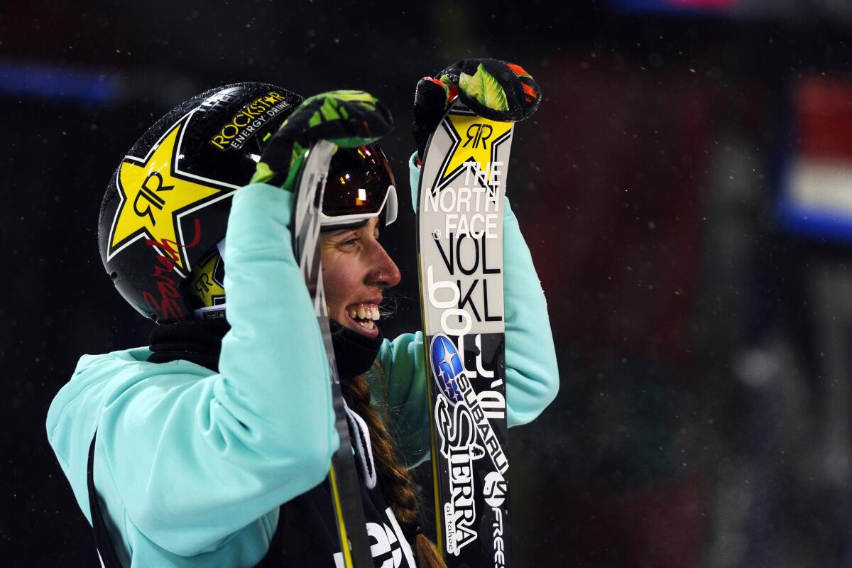Maddie Bowman smiles after winning the women's ski halfpipe Wednesday at the X Games in Aspen, Colo.