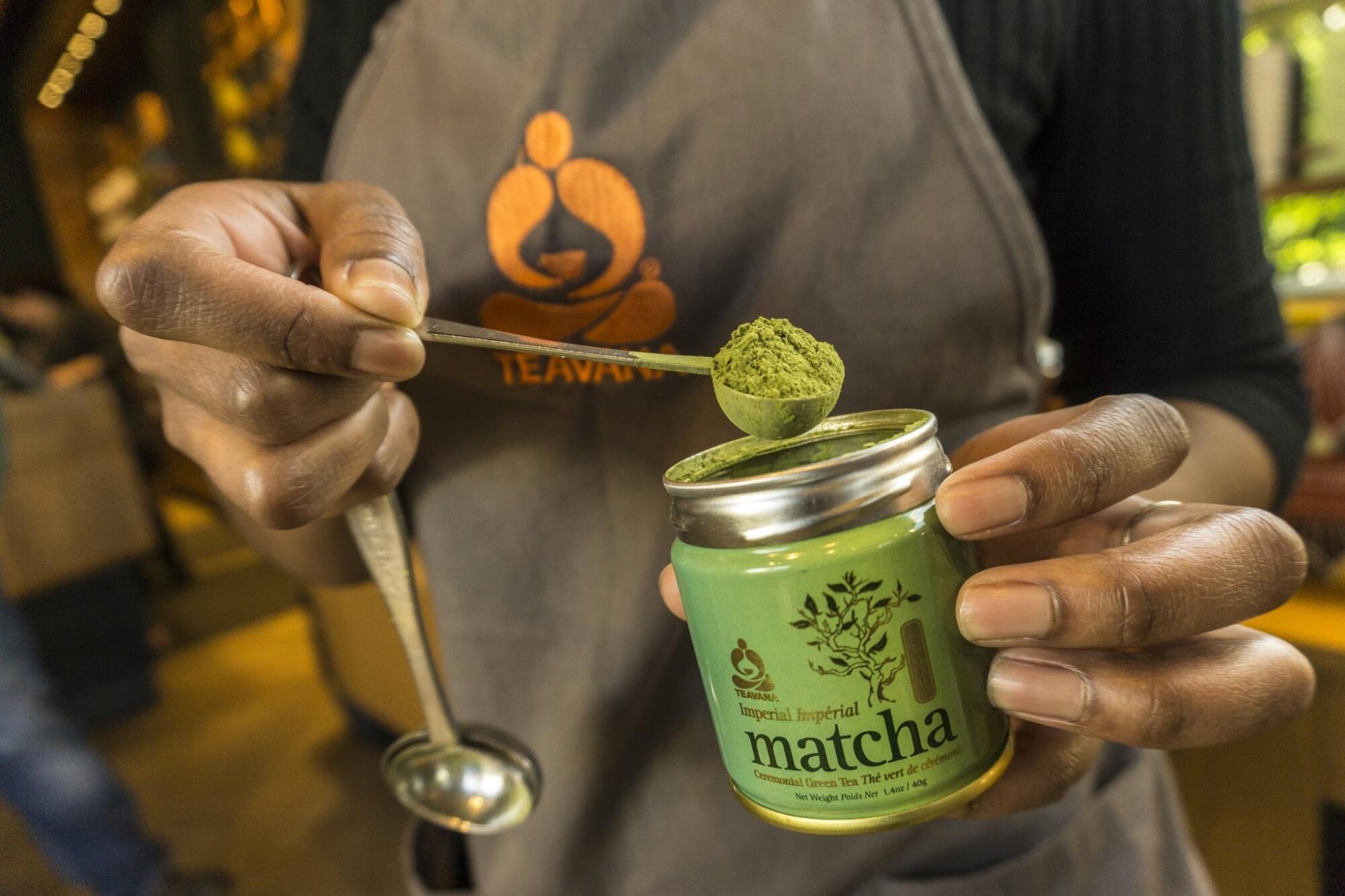 A barista prepares matcha tea at Teavana Fine Teas + Tea Bar in Beverly Hills.