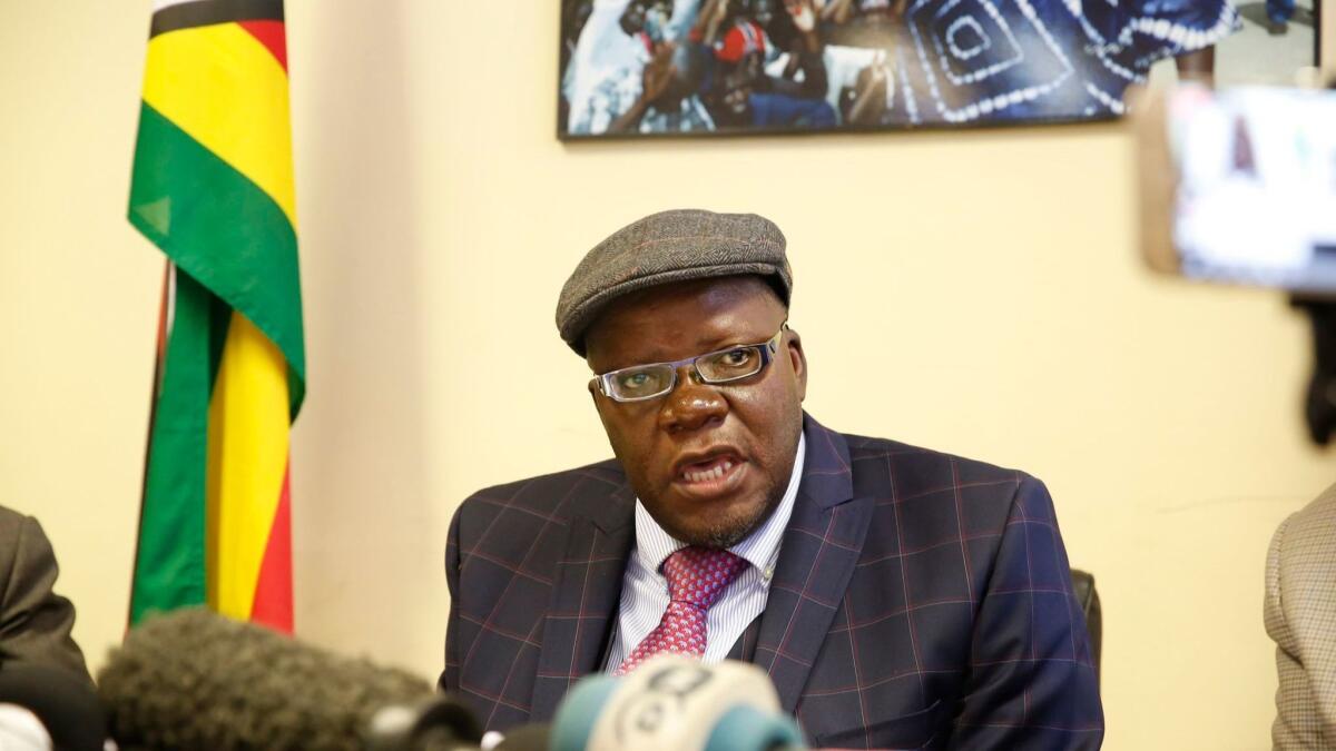 Tendai Biti, one of the leaders of Zimbabwe's main opposition Movement for Democratic Change party, addresses a news conference in Harare on June 1, 2018.