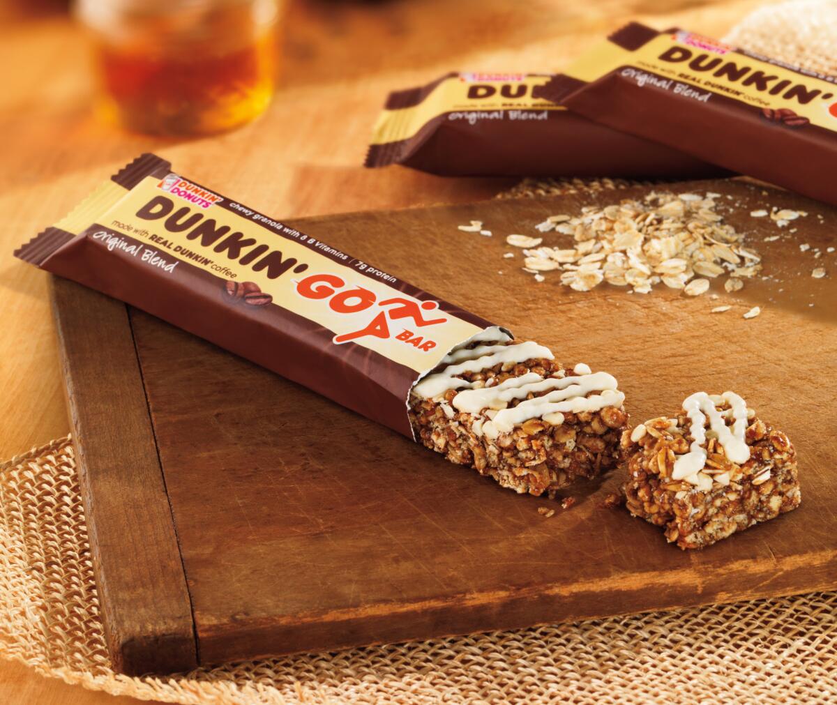 Dunkin' Donuts is launching a new coffee-flavored granola bar Monday.