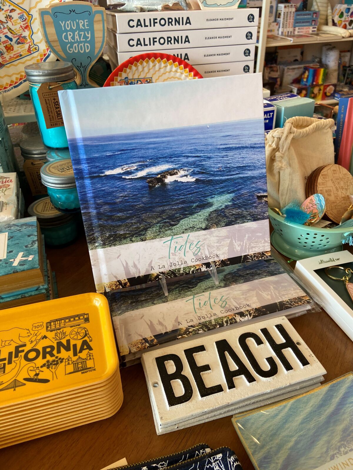 "Tides: A La Jolla Cookbook" is sold at Hi Sweetheart boutique in The Village.