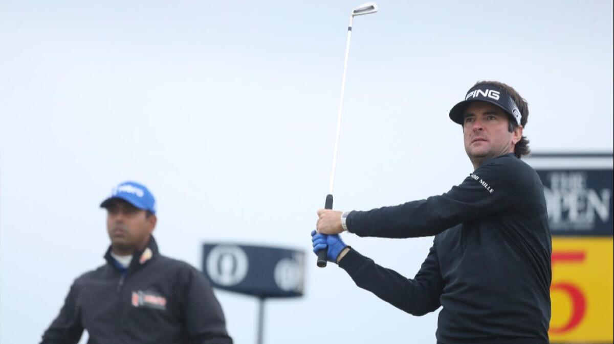 Bubba Watson plays his tee-shot from the fifth hole during the final round of the British Open.