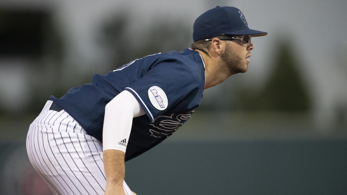 Brandon Lewis plays third base with UC Irvine in a game against San Diego on March 26, 2019, in Irvine.