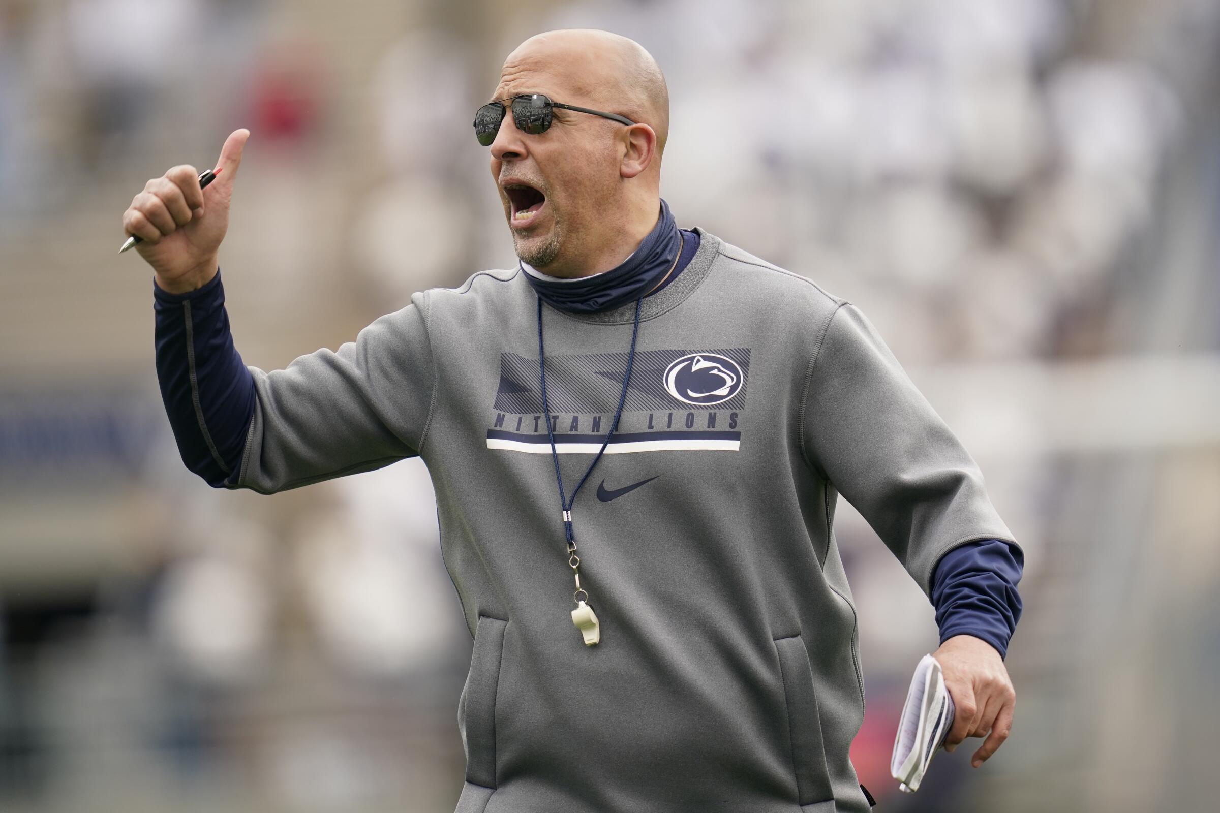 Penn State coach James Franklin during their NCAA football practice.