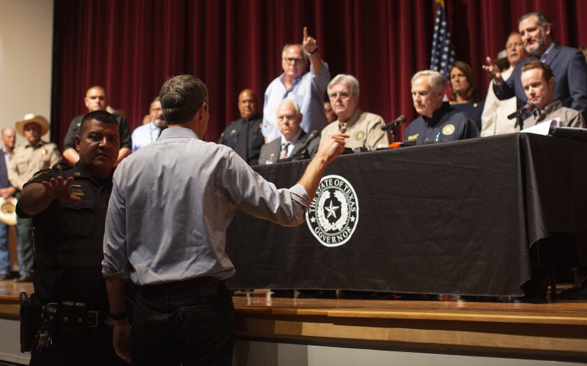 Democrat Beto O’Rourke interrupts a news conference.