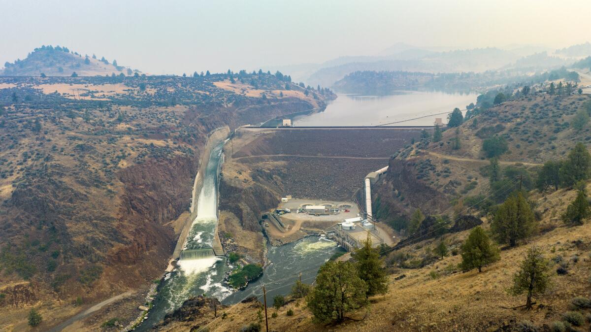 Iron Gate Dam, where modifications to an existing tunnel are underway, in Klamath, Calif., in August.