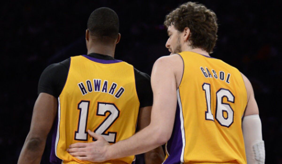 Dwight Howard, left, and Pau Gasol have had their ups and downs this season, but they will have to be in top form for the Lakers to go anywhere in the postseason.