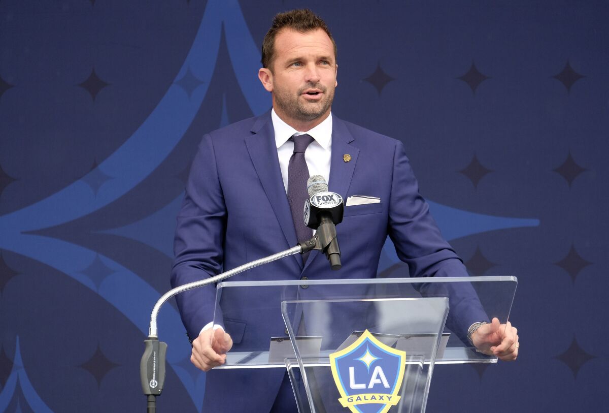 Chris Klein attends an LA Galaxy David Beckham statue ceremony