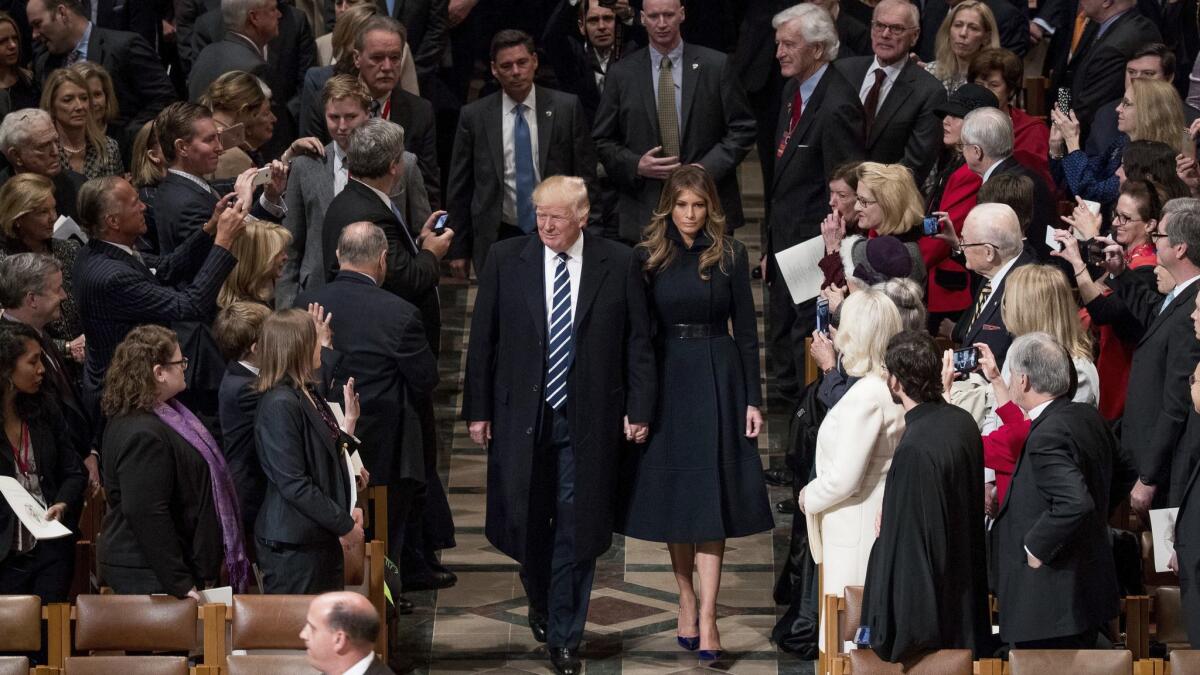 Melania Trump chose an Alice Roi coat for Saturday's National Prayer Service.