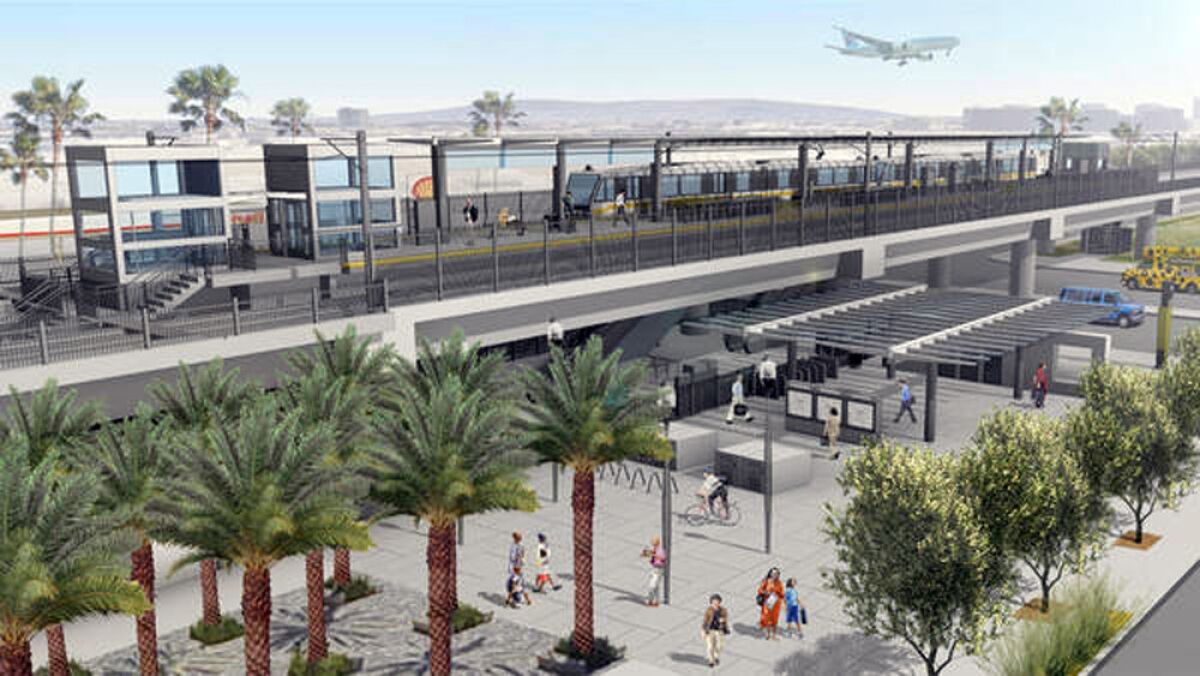 An artist's rendering of the future Century/Aviation station on the Crenshaw Line, which could see a budget increase of $120 million.