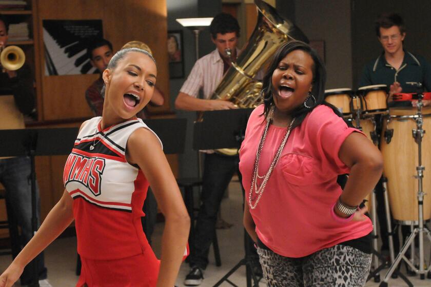Naya Rivera's Santana and Amber Riley's Mercedes singing and dancing on 'Glee'