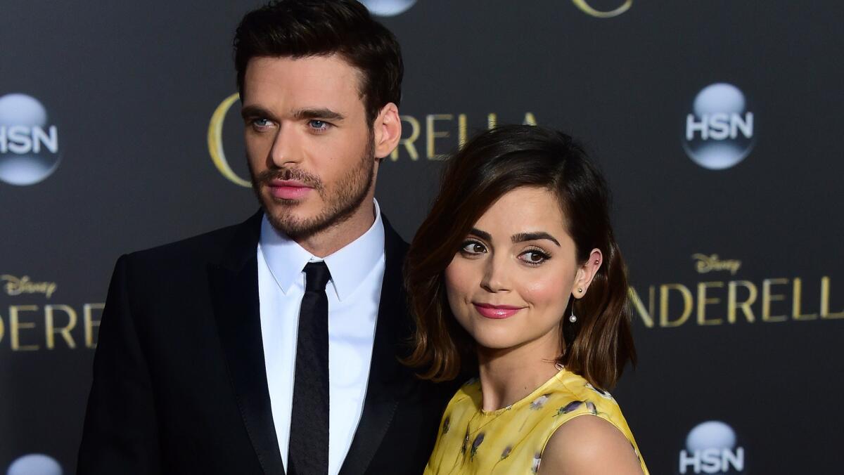 Richard Madden and Jenna Coleman attend the Hollywood premiere of Disney's live-action "Cinderella" on March 1, 2015.