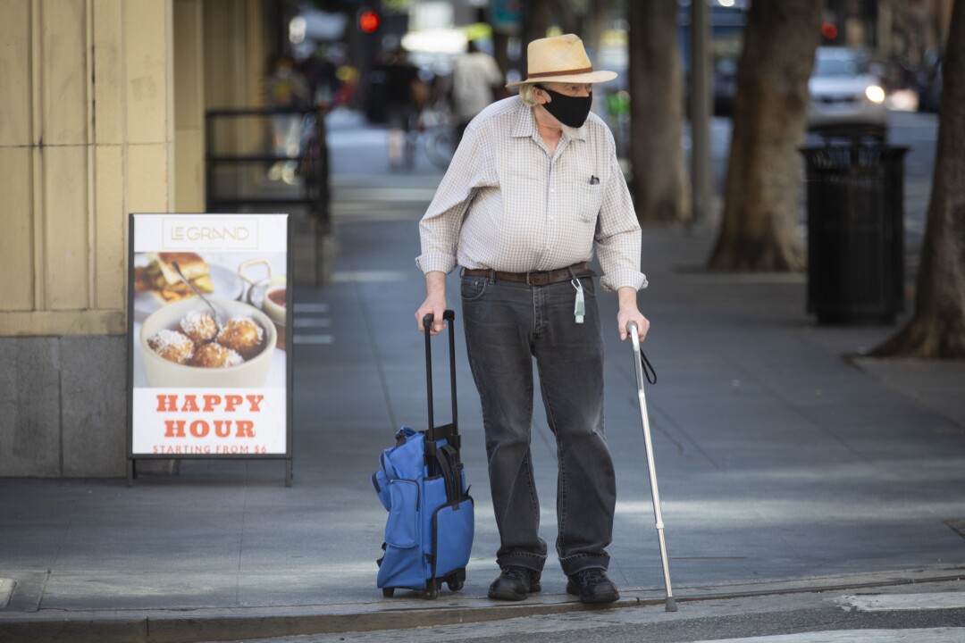 Bob Thatcher, 74, in downtown Los Angeles on Tuesday.