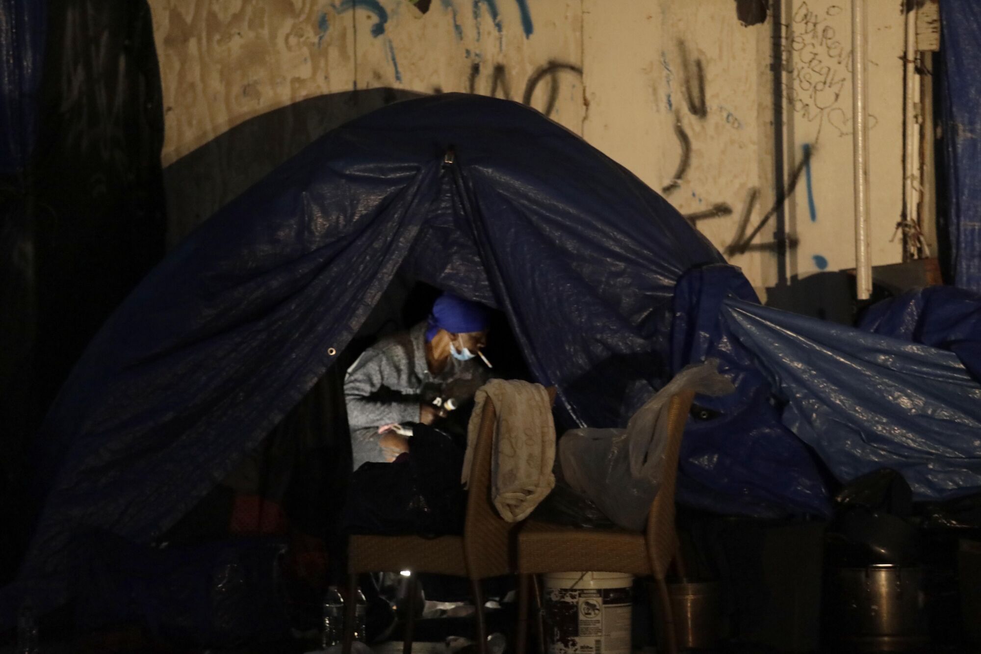 A homeless woman on skid row.