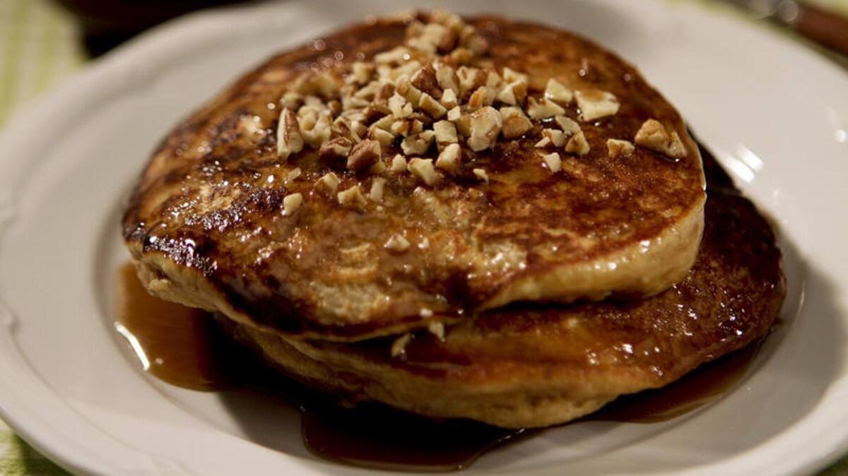 Highland Bakery's sweet potato pancakes with brown sugar butter sauce.