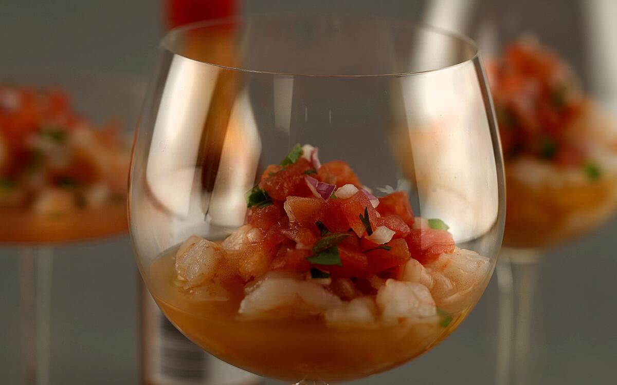 Warm shrimp cocktail with mescal