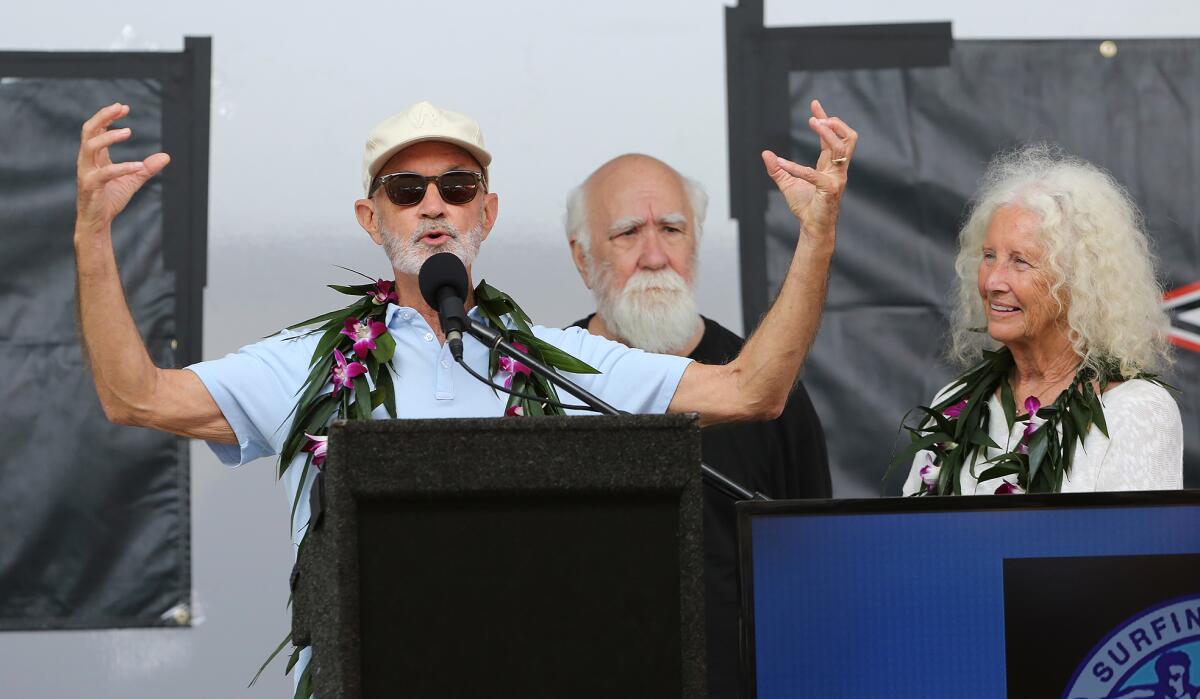 Members of the band Honk including Steve Wood, Richard Stekol, and Beth Fitchet, from left, at Thursday's ceremony.