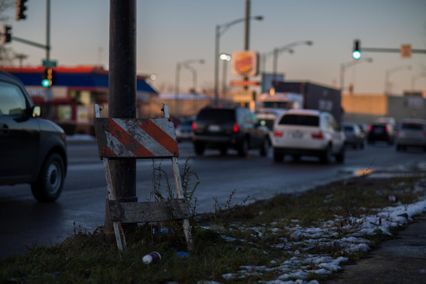 The site where Laquan McDonald, 17, was killed on the 4100 block of South Pulaski Road in Chicago. McDonald was shot 16 times by Chicago police Officer Jason Van Dyke in October 2014.