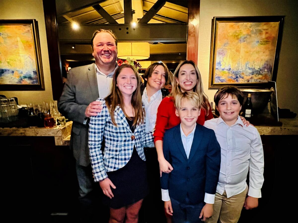 NMUSD Trustee Michelle Barto, with husband Brady and family, spent election night at Newport Beach's Tavern House.