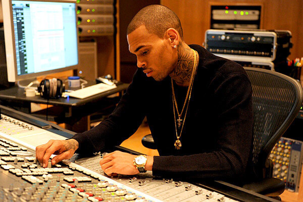 R&B Singer Chris Brown in the recording studio.