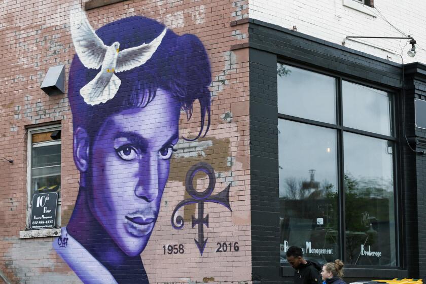 A mural honoring Prince adorns a building in the Uptown area of Minneapolis on April 28.