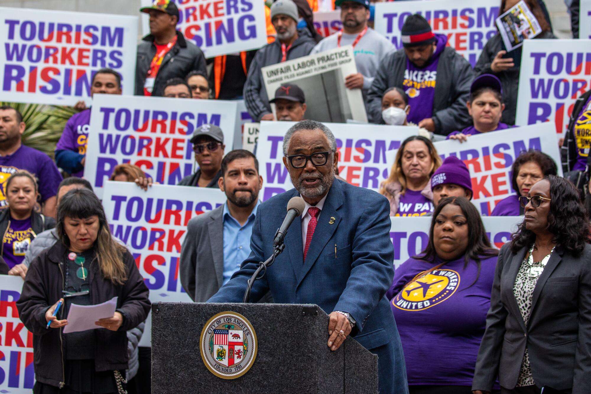 Los Angeles City Councilmember Curren Price speaks at a news conference.