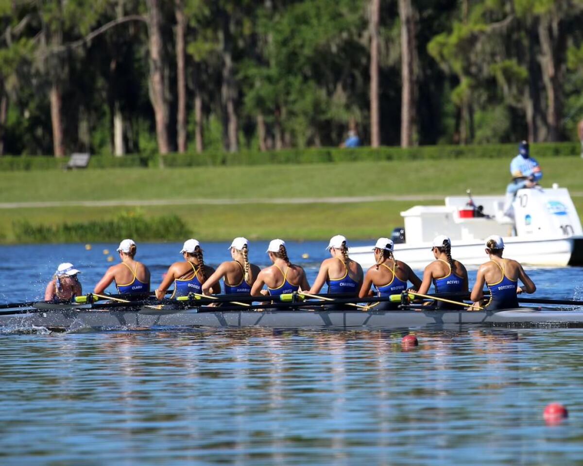 The Newport Aquatic Center women's varsity eight rows at the Youth Nationals in Florida.