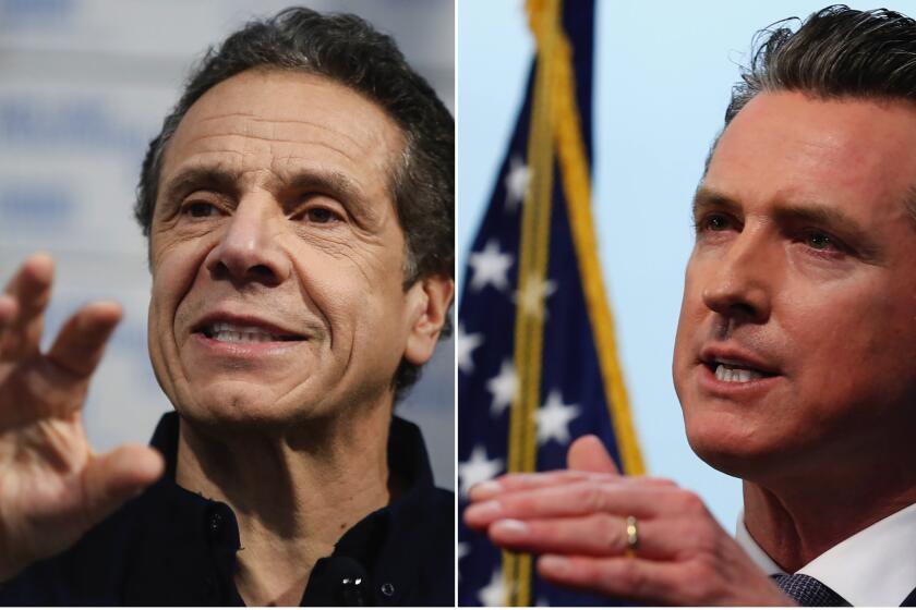 New York Governor Andrew Cuomo (L) and California Governor Gavin Newsom