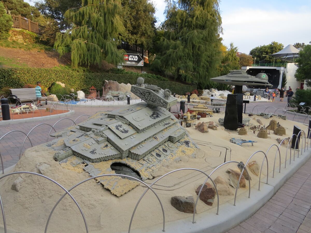 Huge Lego brick models of Star Wars spaceships decorate the Star Wars Miniland attraction, which will be closing at Legoland California on Jan. 6.