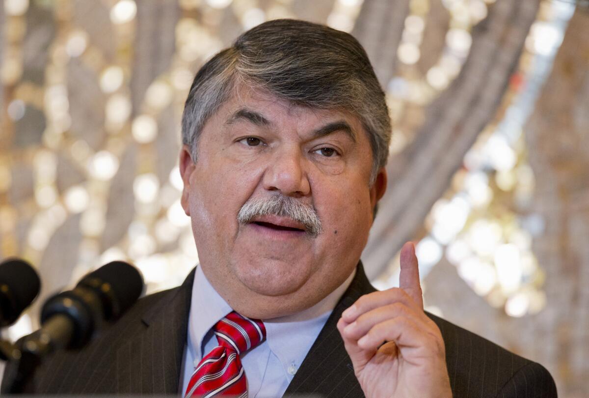 "President Obama is right in his commitment to vetoing this harmful legislation," said AFL-CIO President Richard Trumka. "Congressional Republicans should focus their efforts on lifting workers up instead of shutting them out." Above, Trumka speaks in Washington last year.