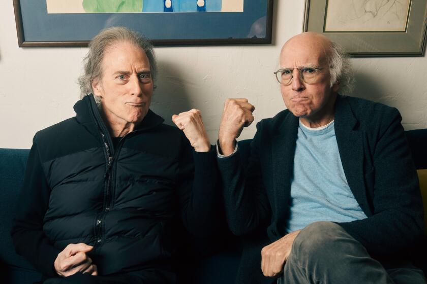 Richard Lewis and Larry David are photographed in John O'Groats diner in Los Angeles, CA on January 10, 2024.