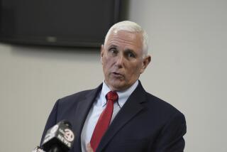 Former Vice President Mike Pence fields media questions following an event in North Charleston, S.C.