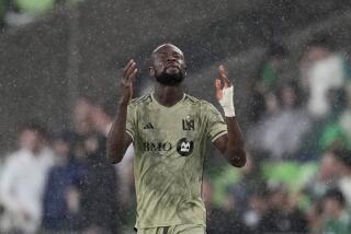 Los Angeles FC forward Kei Kamara celebrates his goal against Austin FC during the second half of an MLS soccer match in Austin, Texas, Wednesday, June 19, 2024. (AP Photo/Eric Gay)