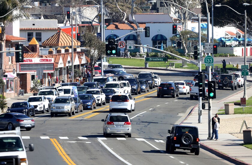 The intersection of South Coast Highway and Broadway in Laguna Beach.