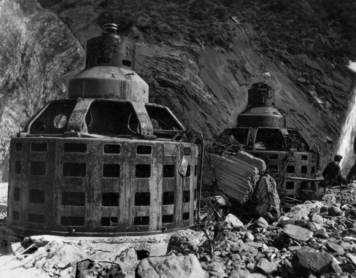 March 14, 1928: Turbine housings are all that is left of Power House No. 2 of the St. Francis Dam.