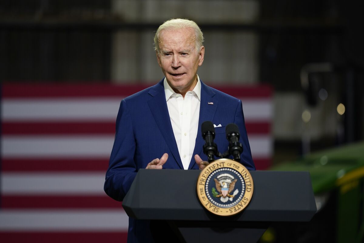 President Joe Biden speaks in the Rose Garden of the White House