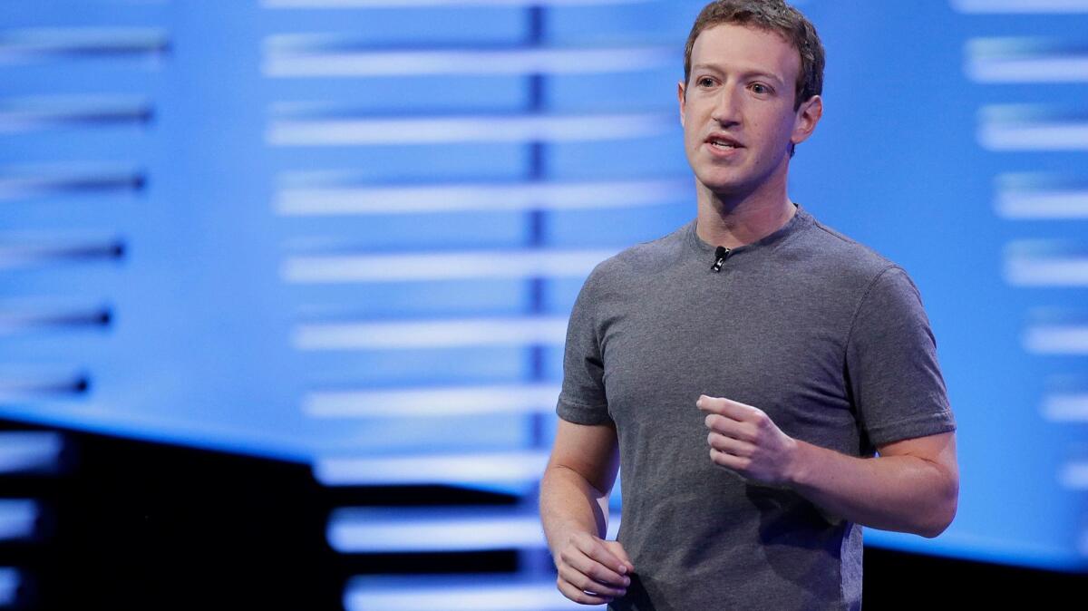 Facebook Chief Executive Mark Zuckerberg speaks during the keynote address at the F8 Facebook Developer Conference in San Francisco in 2016.